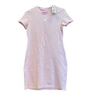 adidas Women's Slim Fit T-Shirt Dress Pink Short Sleeve Mini Logo Size M NWT